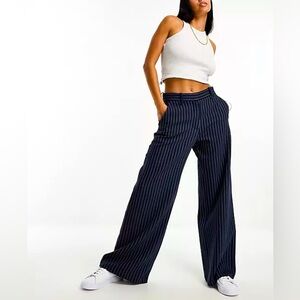 Abercrombie & Fitch Navy Tailored Brushed Suiting Wide Leg Pant Size 30 Striped